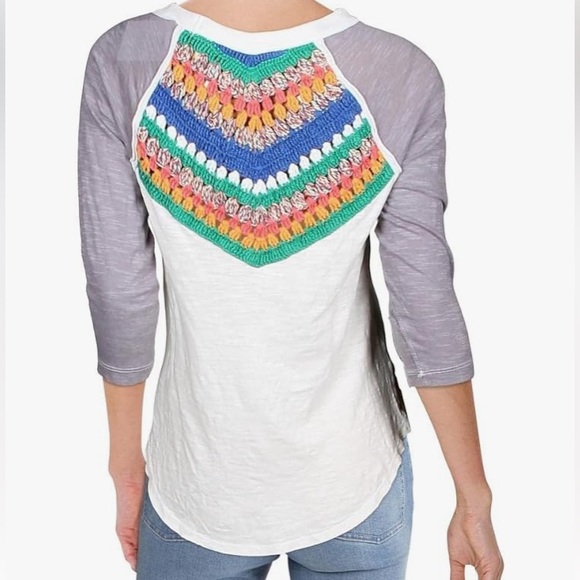 FREE PEOPLE WE THE FREE multicolor macrame t-shirt Size XS/S - Picture 2 of 11